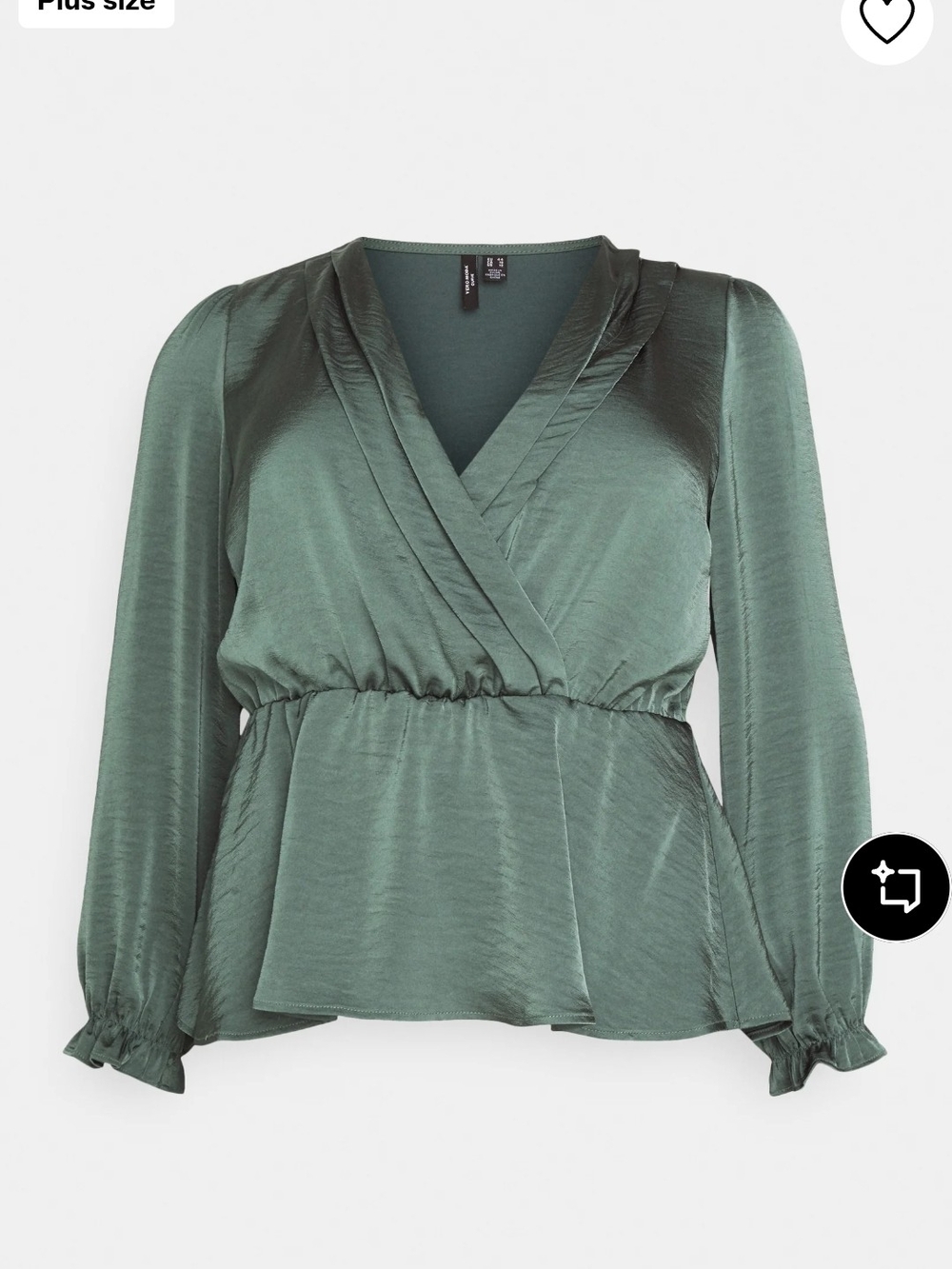Vero Moda Plus Satin Wrap Peplum Blouse in Sage Green